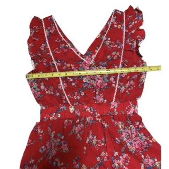 Betsey Johnson Red Floral Ruffle Dress M NWT Cottagecore Seersucker Boho - Picture 6 of 12